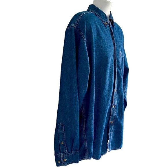 Basic Editions Men's Cotton Denim Long Sleeve Button Down Shirt Large - Picture 4 of 9